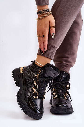 Femenino calentamiento zapatillas zapatos con cordones de color negro Bastini