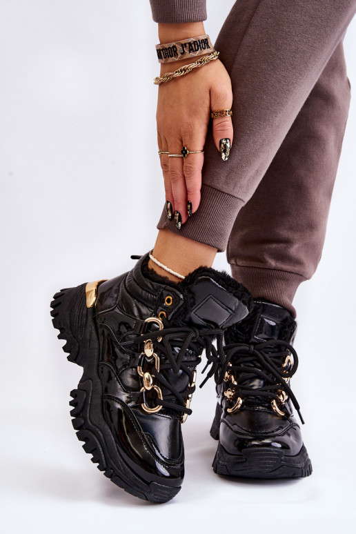 Femenino calentamiento zapatillas zapatos con cordones de color negro Bastini