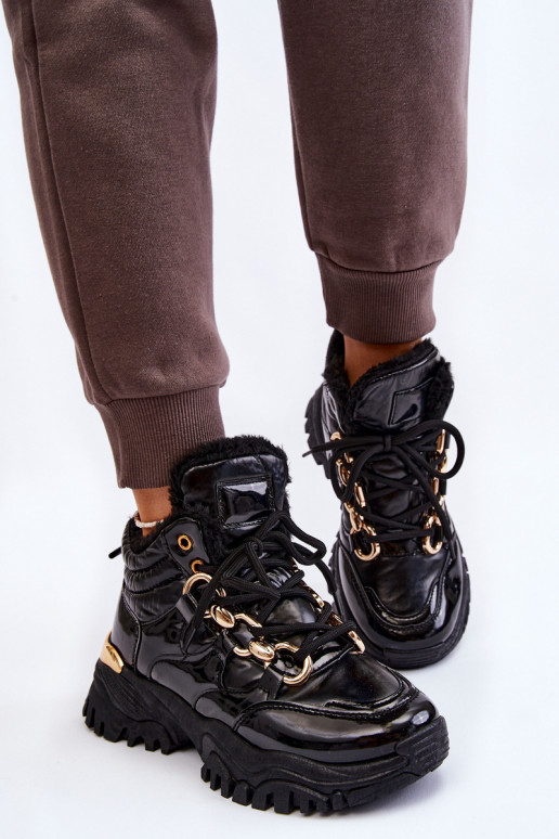 Femenino calentamiento zapatillas zapatos con cordones de color negro Bastini