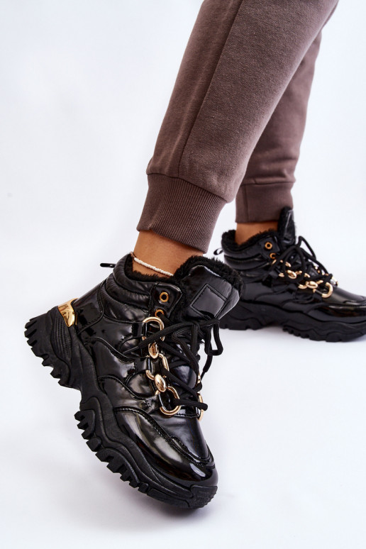 Femenino calentamiento zapatillas zapatos con cordones de color negro Bastini