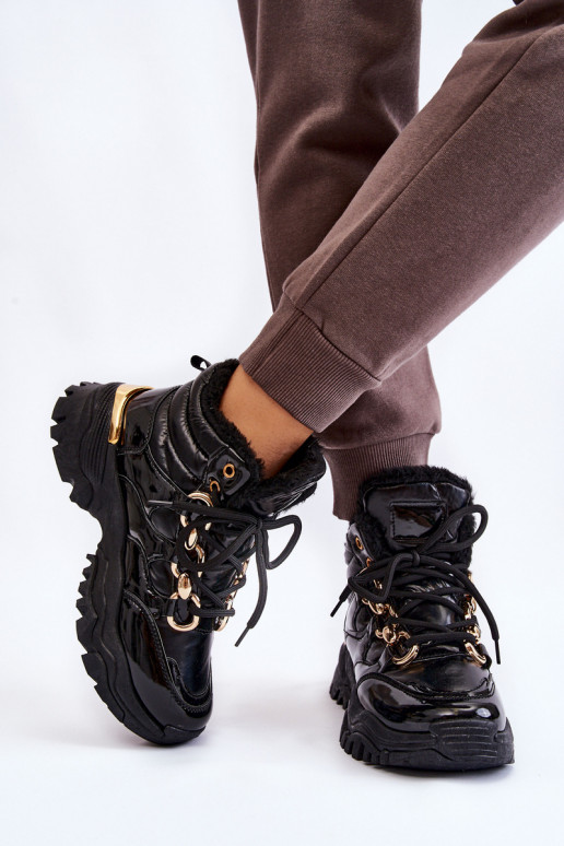 Femenino calentamiento zapatillas zapatos con cordones de color negro Bastini