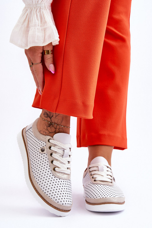 De moda Piel Zapatos calados Estilo deportivo Blanco-color dorado Cantare