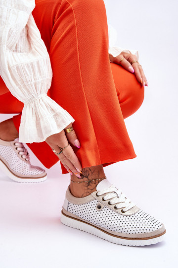 De moda Piel Zapatos calados Estilo deportivo Blanco-color dorado Cantare 2