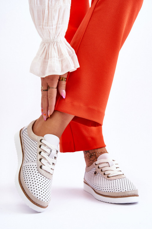 De moda Piel Zapatos calados Estilo deportivo Blanco-color dorado Cantare