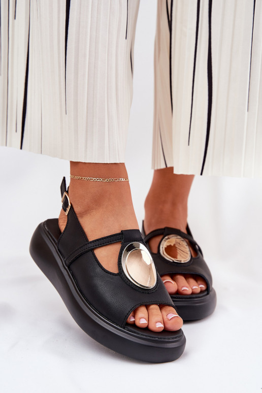 Piel Estilo elegante Sandalias de mujer S.Barski GR51-603 de color negro