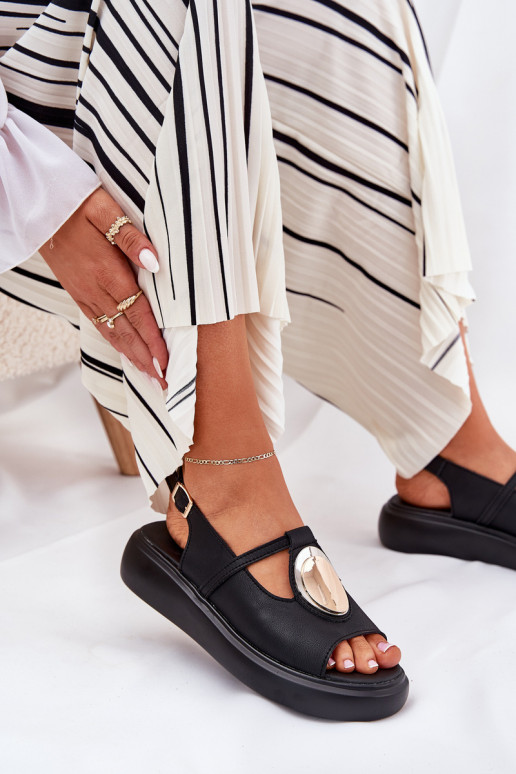 Piel Estilo elegante Sandalias de mujer S.Barski GR51-603 de color negro