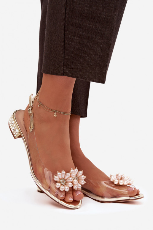 Ver a través de sandalias En un tacón bajo Con decoracionesi Detalami D&A MR52-229 color dorado