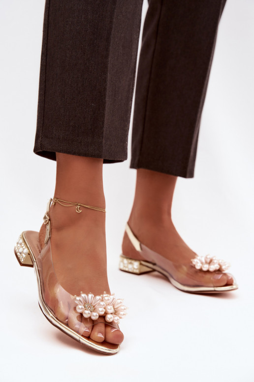 Ver a través de sandalias En un tacón bajo Con decoracionesi Detalami D&A MR52-229 color dorado