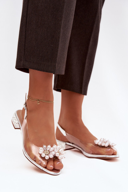 Ver a través de sandalias En un tacón bajo Con decoracionesi Detalami D&A MR52-229 color plata