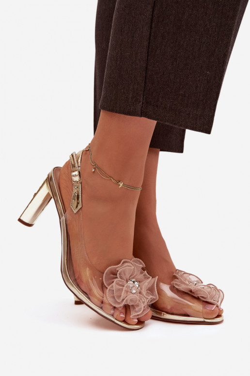 sandalias con tacones con adornos I Kryształkami D&A MR52-236 color dorado