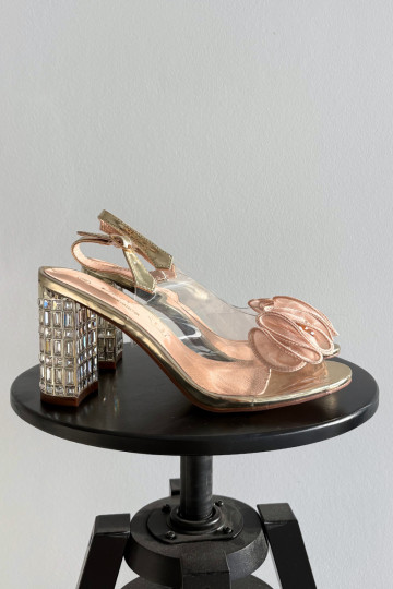 Sandalias con tacones y piedras brillantes D&A MR52-237, color oro