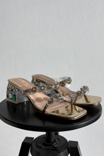 Pantuflas de mujer con piedras brillantes D&A MR1037-02, color oro
