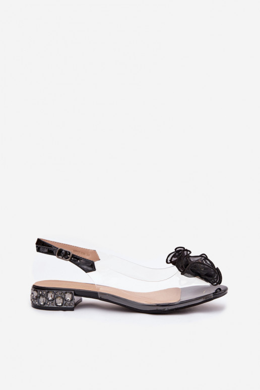 Ver a través de sandalias En un tacón bajo con ojos brillantes y decoracion D&A MR52-230 de color negro