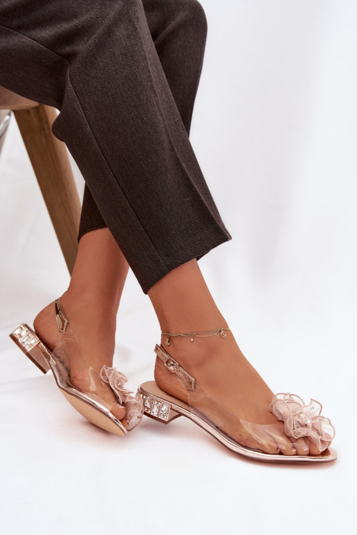 Ver a través de sandalias En un tacón bajo con ojos brillantes y decoracion D&A MR52-230 color oro rosa