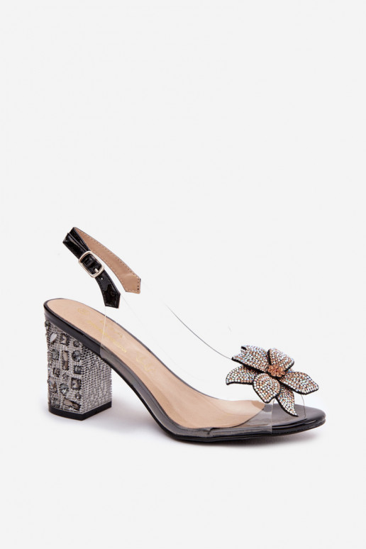 Ver a través de sandalias con tacones con adornos D&A MR38-321 de color negro