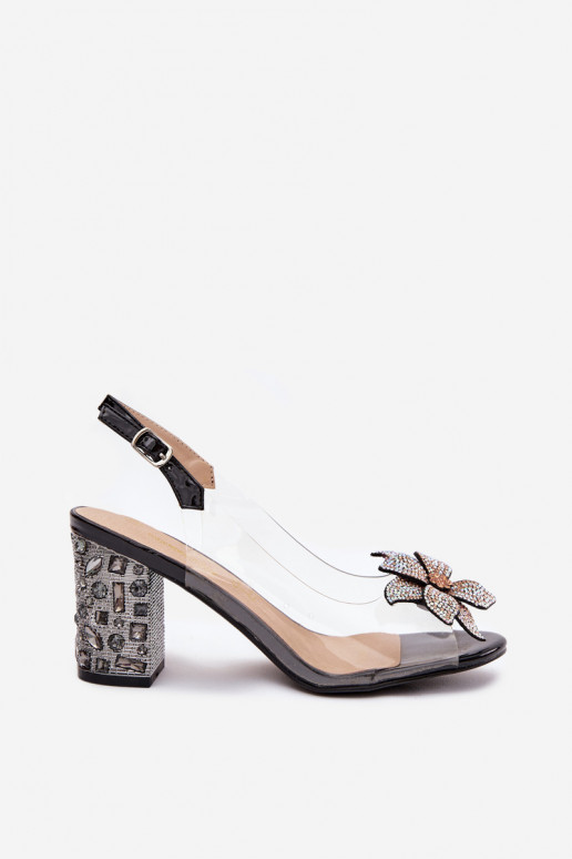 Ver a través de sandalias con tacones con adornos D&A MR38-321 de color negro