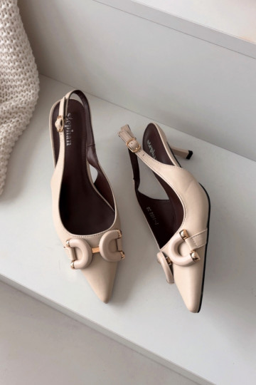 Sandalias de mujer con tacones finos y detalles decorativos, color marfil Brienne