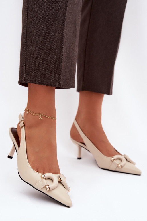 Sandalias de mujer con tacones finos Con decoraciones Detalem color marfil Brienne