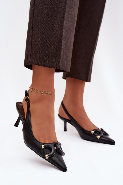 Sandalias de mujer con tacones finos Con decoraciones Detalem de color negro Brienne