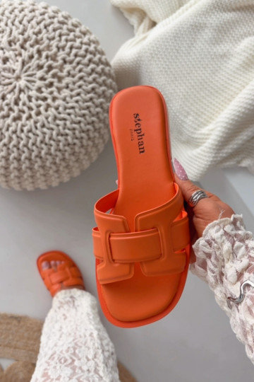 Zapatillas femeninas con tacones anchos color naranja "Lorania"