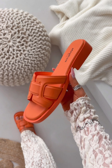 Zapatillas femeninas con tacones anchos color naranja "Lorania" 2