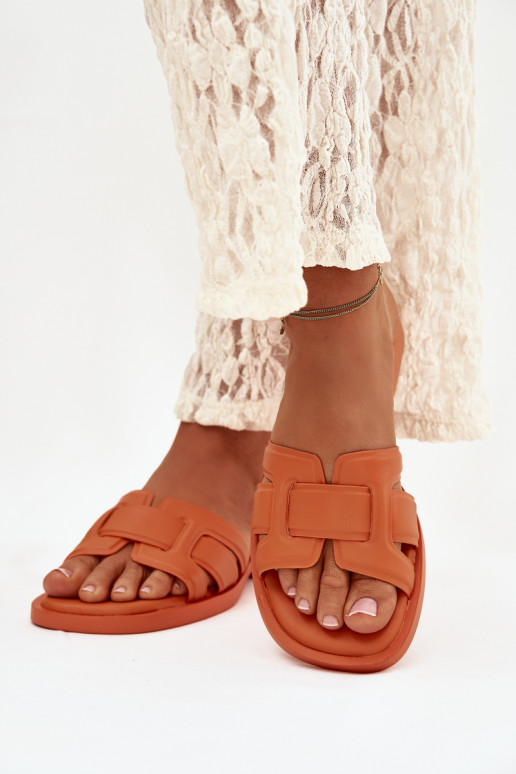 zapatillas de mujer con tacones anchos color naranja Lorania