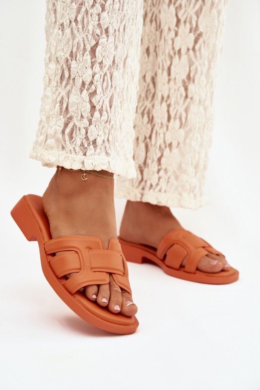 zapatillas de mujer con tacones anchos color naranja Lorania