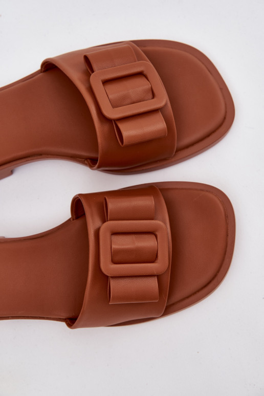 zapatillas de mujer con tacones anchos con hebillas color marrón Melivra