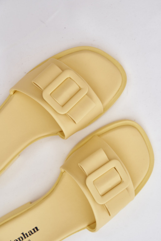 zapatillas de mujer con tacones anchos con hebillas color amarillo Melivra