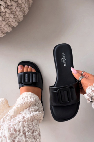 Zapatillas femeninas con tacones anchos y hebillas color negro "Melivra"