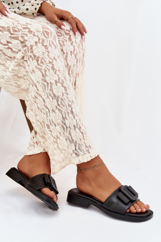 zapatillas de mujer con tacones anchos con hebillas de color negro Melivra