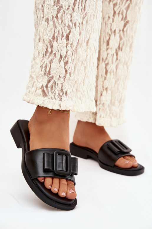 zapatillas de mujer con tacones anchos con hebillas de color negro Melivra