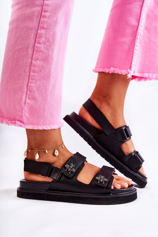 Femenino Sandalias de mujer con adornos de color negro Elly