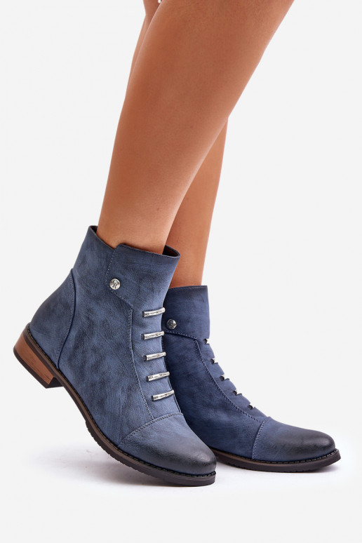 calentamiento Botas de mujer con tacones anchos color azul Labise