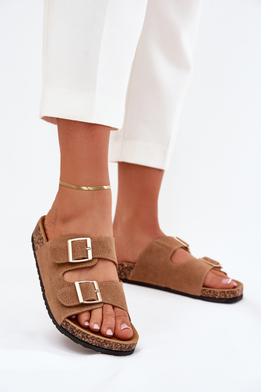 zapatillas de mujer Ze color doradomi con hebillasmi I Przeszyciami color marrón Lunera