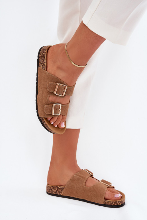 zapatillas de mujer Ze color doradomi con hebillasmi I Przeszyciami color marrón Lunera