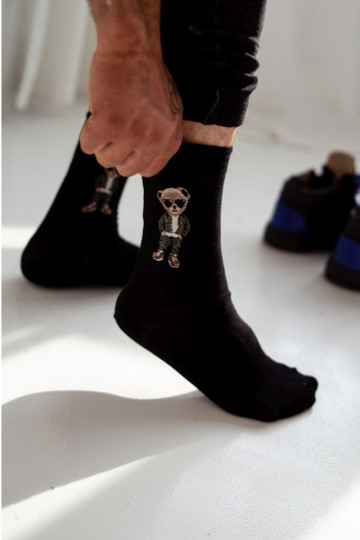 Calcetines de hombre con ositos con gafas color negro