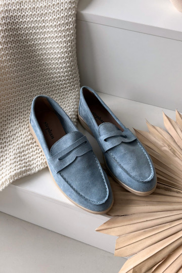 Mocasines de mujer de ante sintético, color azul Renelia