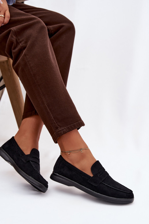 mocasines de mujerde gamuza ecológicau de color negro Renelia