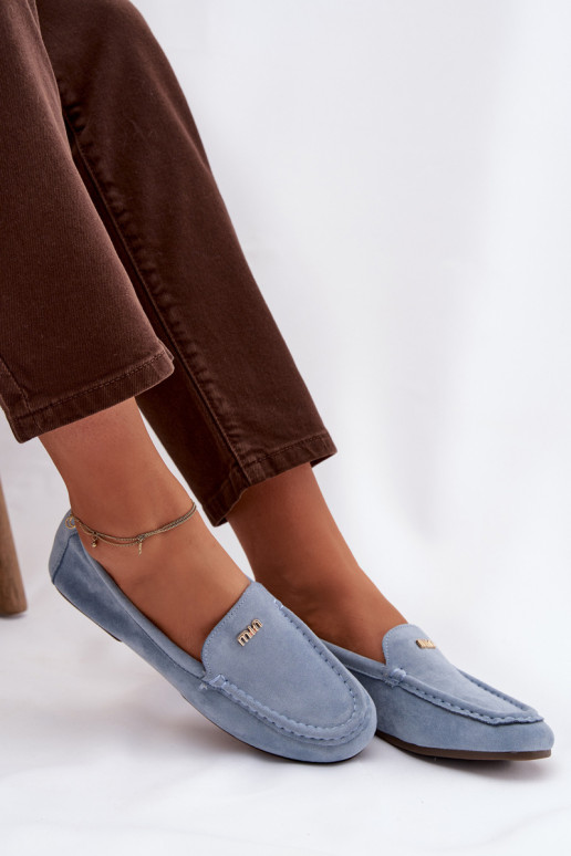 mocasines de mujerPequeñom color doradom Detalem color azul Sarivelle