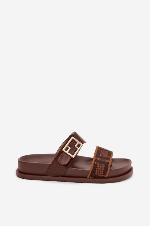 Zapatillas de mujer con hebillas doradas, color marrón