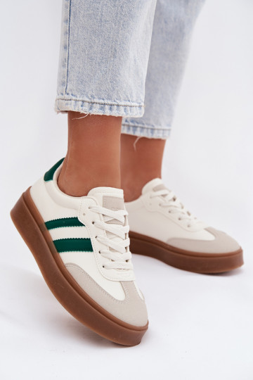 Zapatos deportivos de mujer con plataforma de piel sintética color blanco-verde Elaraven 2