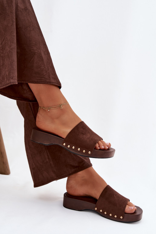 zapatillas de mujer Ze color doradomi Studs CzekoladoAe Ferinna