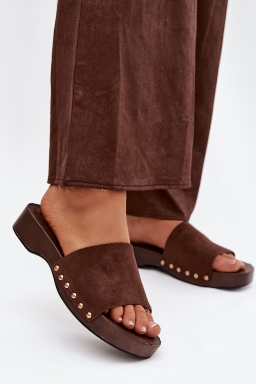 zapatillas de mujer Ze color doradomi Studs CzekoladoAe Ferinna