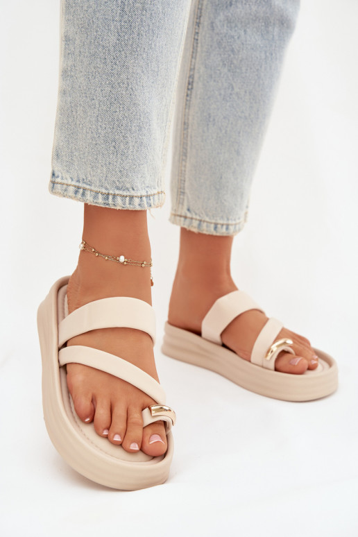  zapatillas de mujer con rayas I color doradom Detalem color marfil Farielle