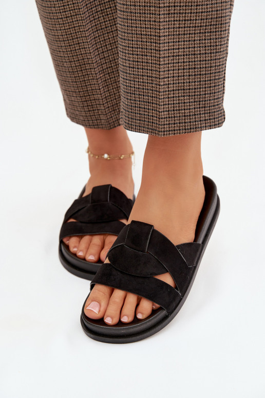 zapatillas de mujer de gamuza ecológicaoAe con rayas de color negro Tiene querivessa