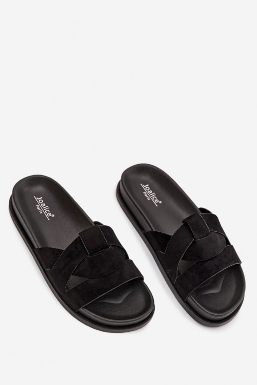 zapatillas de mujer de gamuza ecológicaoAe con rayas de color negro Tiene querivessa