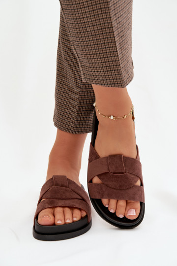 zapatillas de mujer de gamuza ecológicaoAe con rayas marron oscuro Tiene querivessa 2