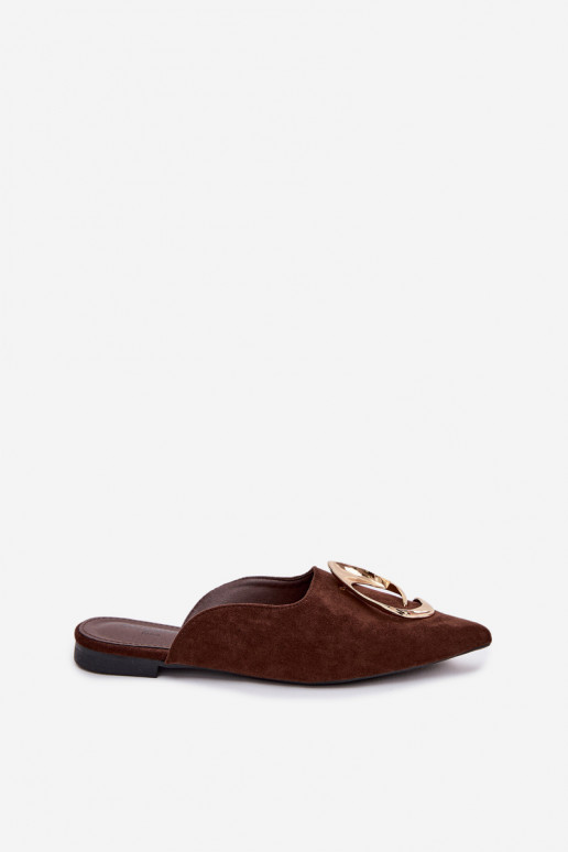 zapatillas de mujer Mule Con decoraciones color doradom Detalem CzekoladoAe Galvella