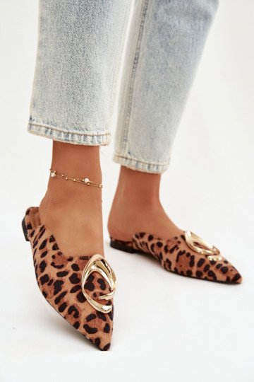 zapatillas de mujer Mule Con decoraciones color doradom Detalem con estampados de piel de leopardo Galvella